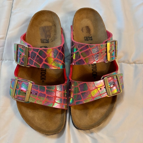 Birkenstock Pink Multicolor Buckle Slide Sandals Women’s Size 37 - Picture 2 of 10